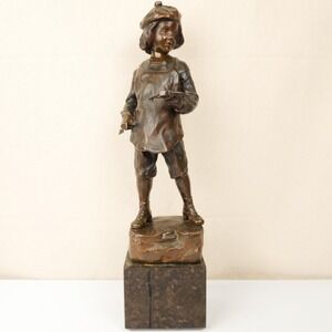 Antique Bronze Sculpture Boy w/ Crossbow‎ Signed Julius Schmidt-Felling